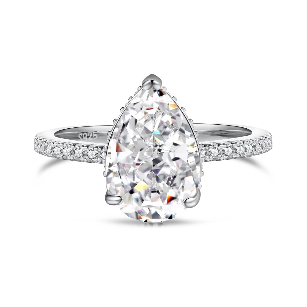Classic Pear Cut Zirconia on solitaire band half pave Clear