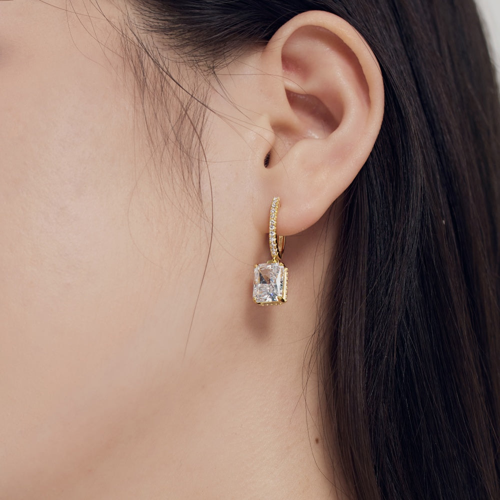 Gold Mini Hoop with Baguette Charm