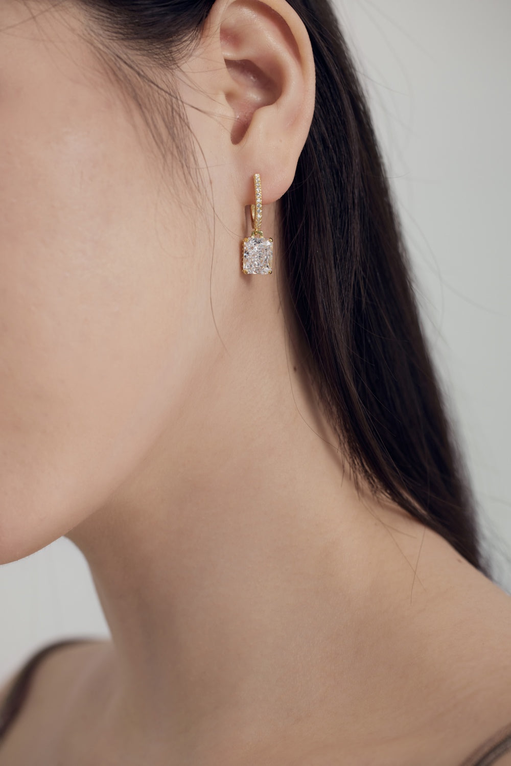 Gold Mini Hoop with Baguette Charm
