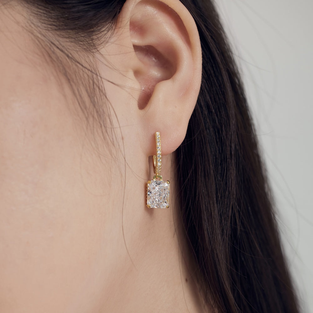 Gold Mini Hoop with Baguette Charm
