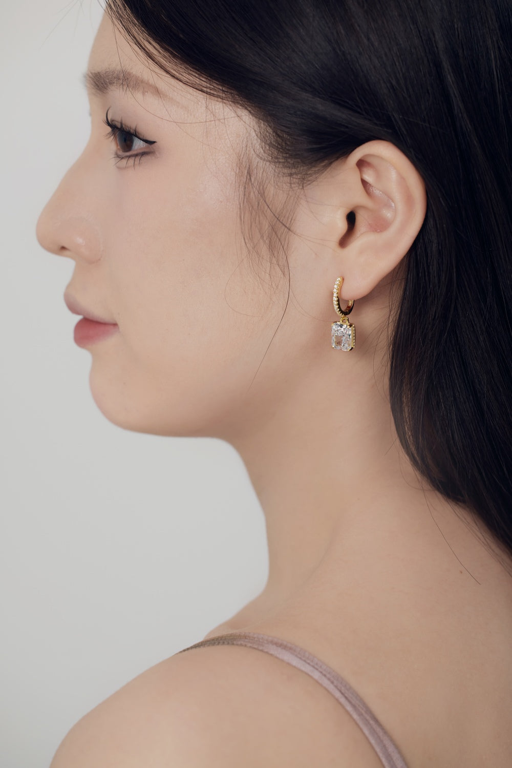 Gold Mini Hoop with Baguette Charm