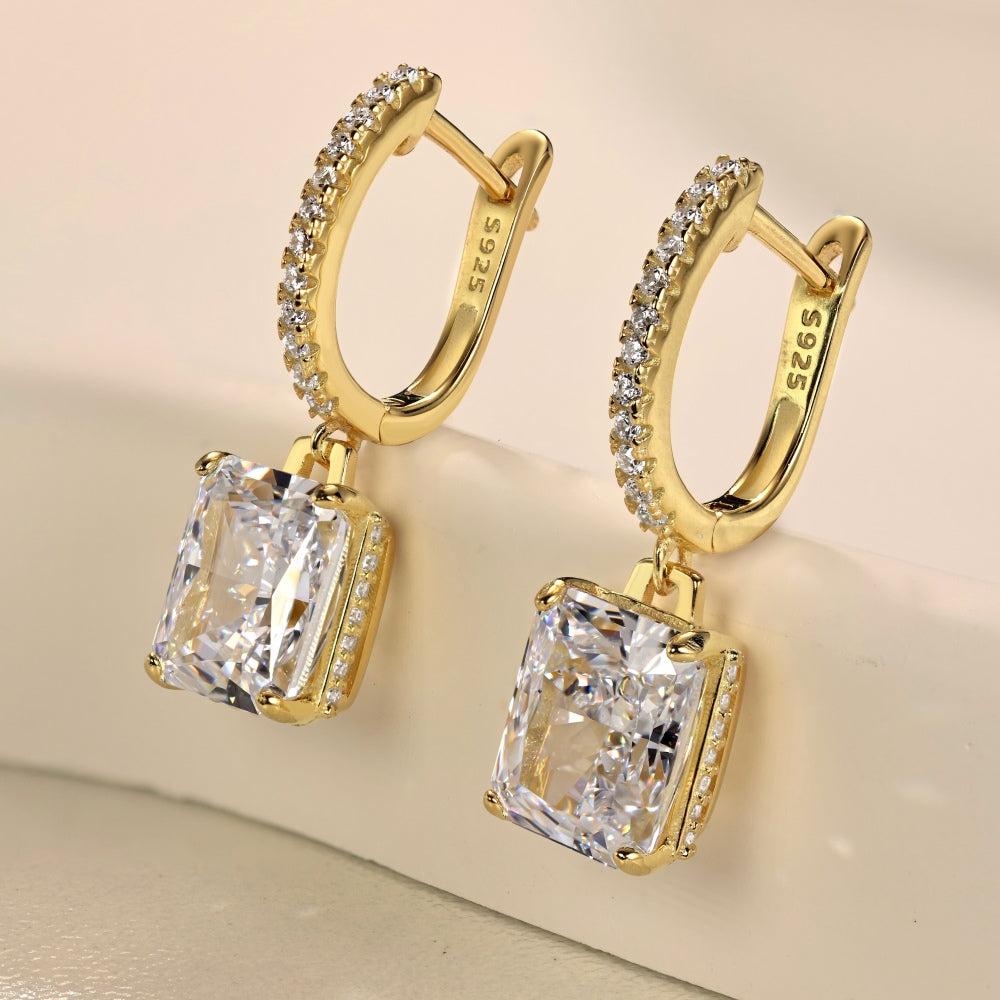 Gold Mini Hoop with Baguette Charm