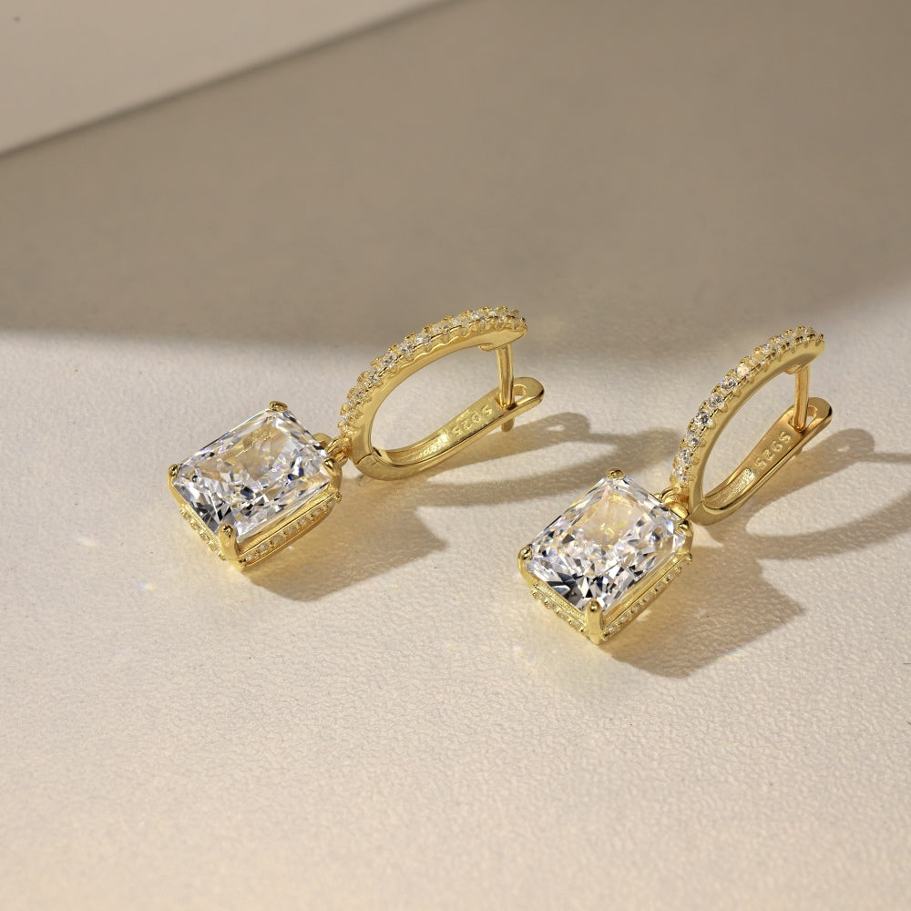 Gold Mini Hoop with Baguette Charm
