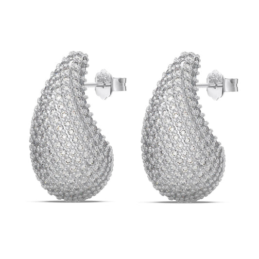 Tear Drop Earstick Zirconia Rhodium