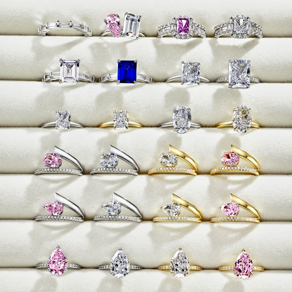 Classic Pear Cut Zirconia on solitaire band half pave gold baby pink