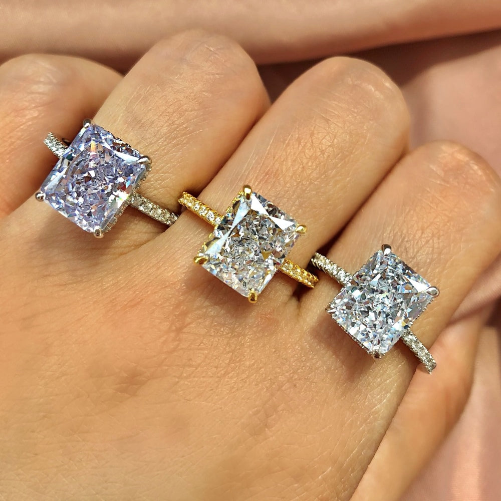 Radiant cut on solitaire band Maxi Rhodium
