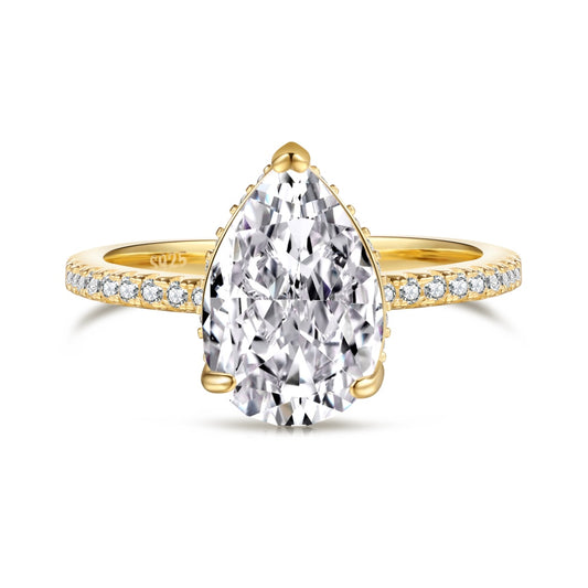 Classic Pear Cut Zirconia on solitaire band half pave gold