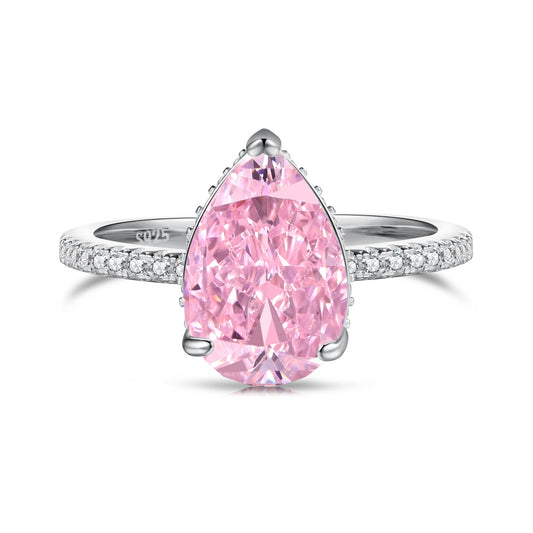 Classic Pear Cut Zirconia on solitaire band half pave Baby Pink