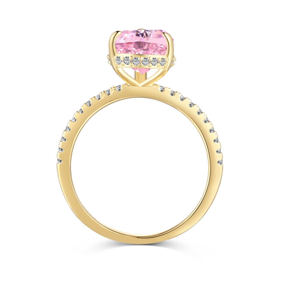 Classic Pear Cut Zirconia on solitaire band half pave gold baby pink